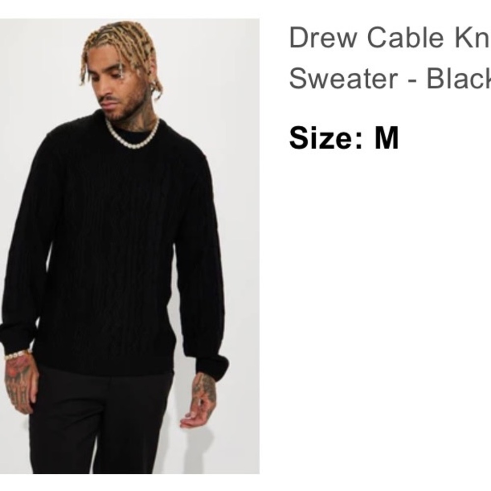Drew Black Cable Knit Sweater for Men